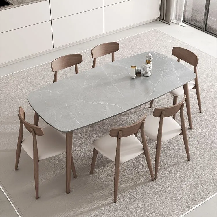 Tavolo da pranzo della metà del secolo Tavolo da pranzo con piano pietra e base legno massello Clearhalo