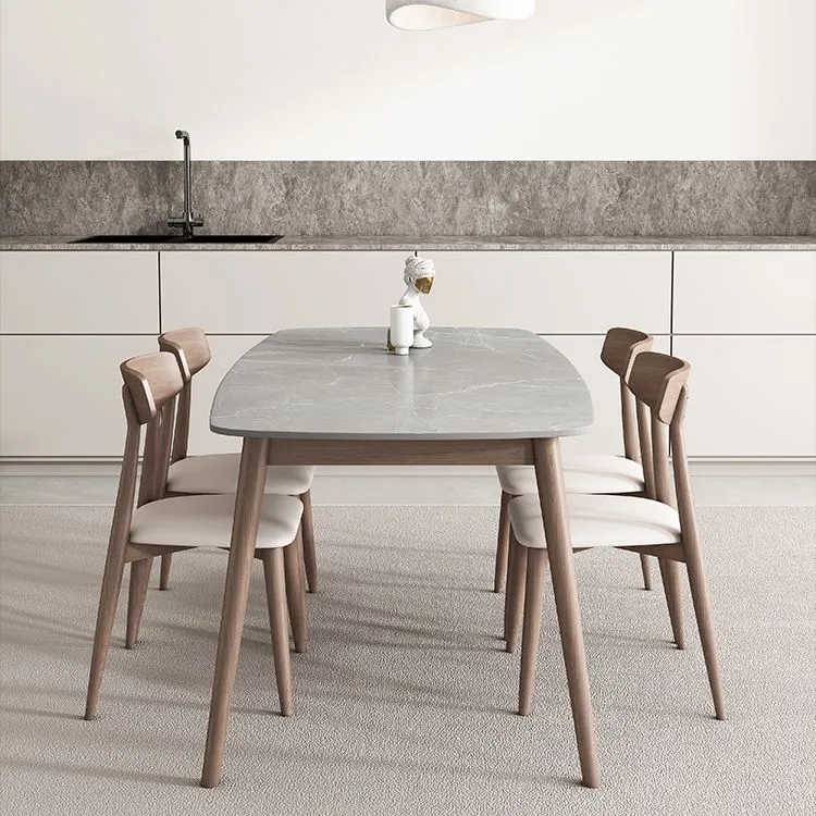 Tavolo da pranzo della metà del secolo Tavolo da pranzo con piano pietra e base legno massello Clearhalo