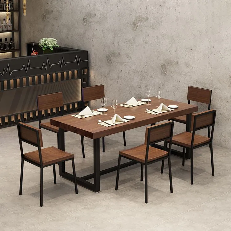 Tavolo da pranzo fisso legno massello Tavolo da cucina industriale con base cavalletto Clearhalo