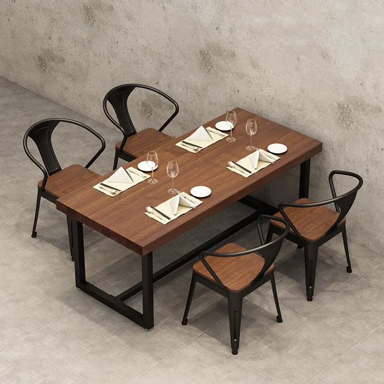 Tavolo da pranzo fisso legno massello Tavolo da cucina industriale con base cavalletto Clearhalo