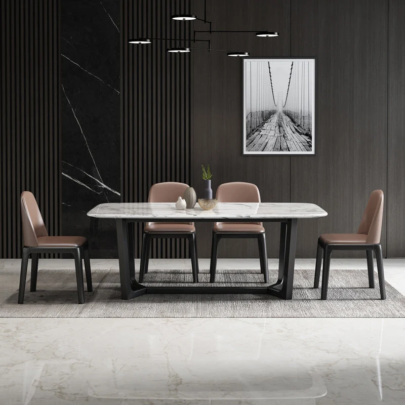 Tavolo da pranzo fisso rettangolare marmo stile semplicità con base cavalletto Clearhalo