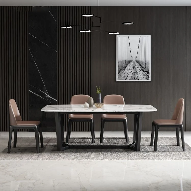Tavolo da pranzo fisso rettangolare marmo stile semplicità con base cavalletto Clearhalo