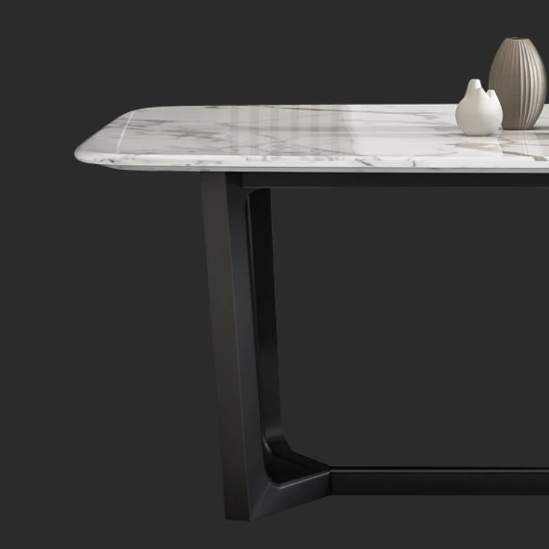 Tavolo da pranzo fisso rettangolare marmo stile semplicità con base cavalletto Clearhalo