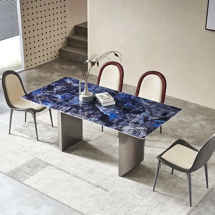 Tavolo da pranzo fisso rettangolare pietra stile semplicità con doppio piedistallo Clearhalo