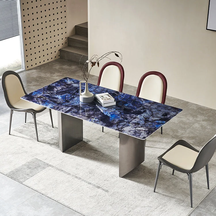 Tavolo da pranzo fisso rettangolare pietra stile semplicità con doppio piedistallo Clearhalo