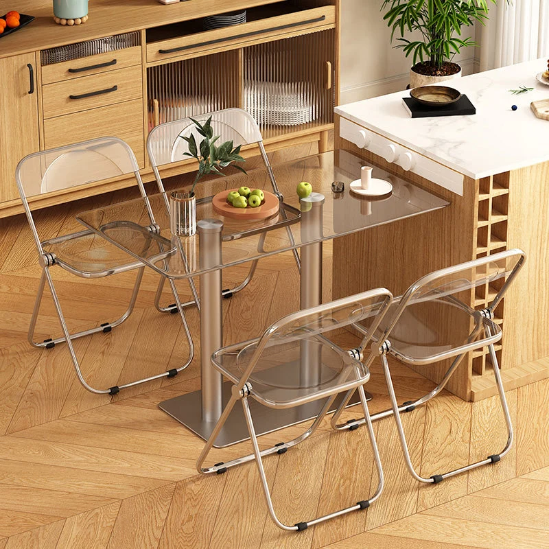 Tavolo da pranzo geometrico da tavolo moderno vetro con base metallo per sala da pranzo Clearhalo
