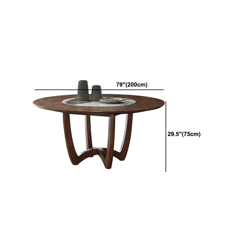 Tavolo da pranzo girevole legno massello marrone con base piedistallo per la casa Clearhalo