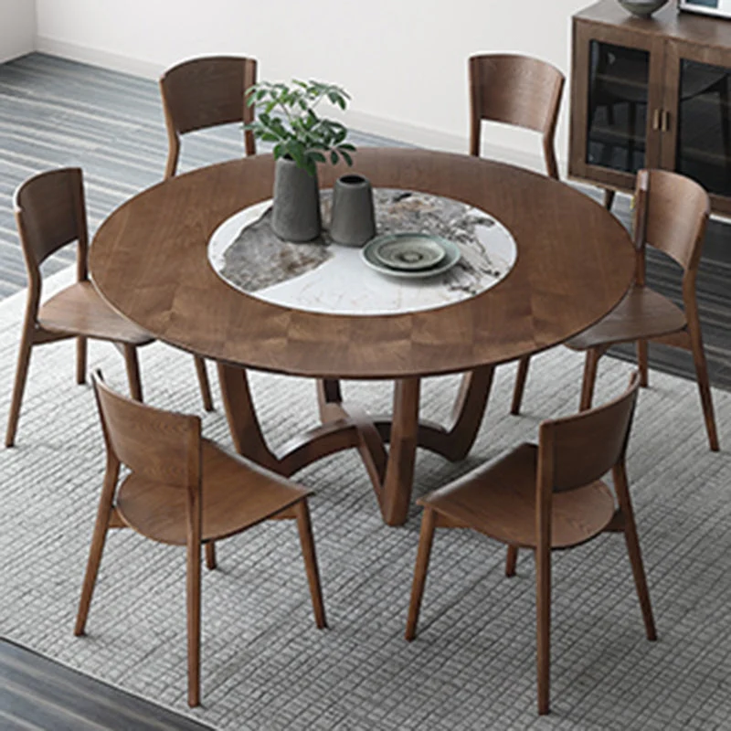 Tavolo da pranzo girevole legno massello marrone con base piedistallo per la casa Clearhalo