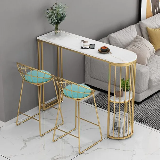 Tavolo da pranzo Glam Bar Tavolo da bistrot per interni con piano pietra e ferro con ripiano Clearhalo