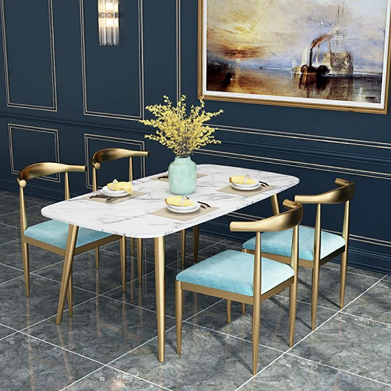Tavolo da pranzo Glam 4 gambe con piano pietra e base metallo per sala da pranzo Clearhalo