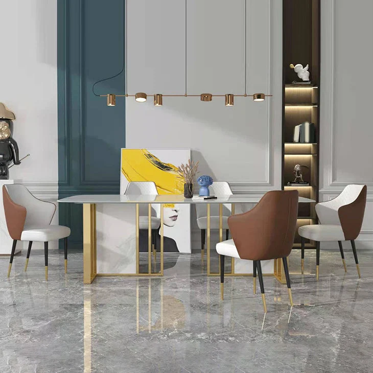 Tavolo da pranzo Glam rettangolare pietra sinterizzata con gambe metallo per uso domestico Clearhalo