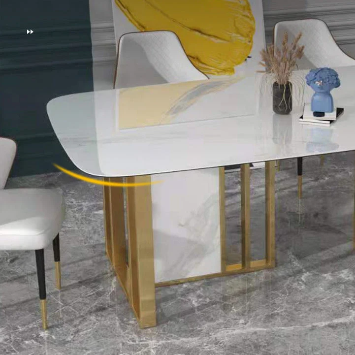 Tavolo da pranzo Glam rettangolare pietra sinterizzata con gambe metallo per uso domestico Clearhalo