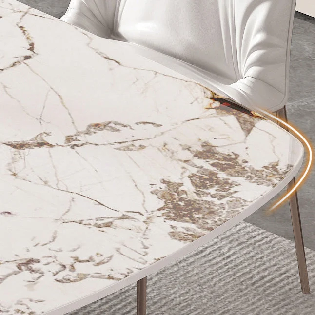 Tavolo da Pranzo Glam Rettangolare Tavolo Pietra Sinterizzata con Base Metallo per Cucina Clearhalo