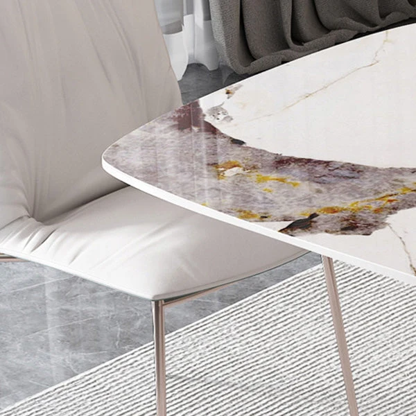 Tavolo da Pranzo Glam Rettangolare Tavolo Pietra Sinterizzata con Base Metallo per Cucina Clearhalo