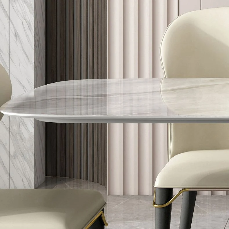 Tavolo da pranzo grigio lucido con base metallo Tavolo da pranzo tradizionale di lusso per la casa Clearhalo