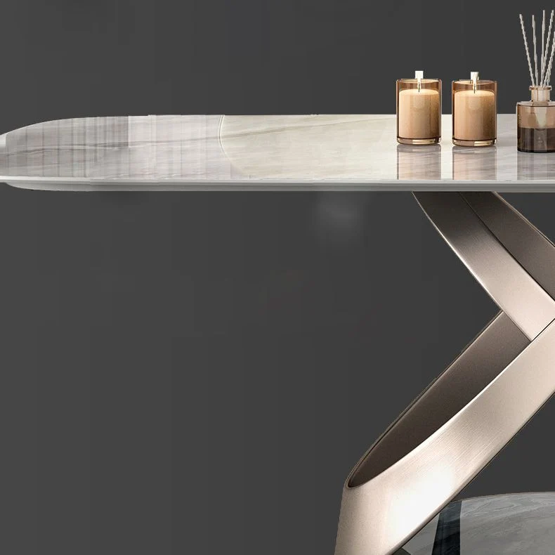 Tavolo da pranzo grigio lucido con base metallo Tavolo da pranzo tradizionale di lusso per la casa Clearhalo
