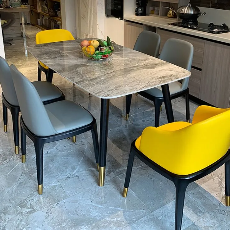 Tavolo da pranzo grigio stile moderno Tavolo rettangolare pietra sinterizzata per la casa Clearhalo