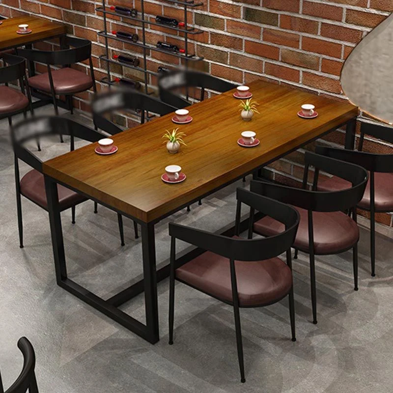 Tavolo da pranzo industriale con base cavalletto Tavolo da pranzo rettangolare legno massello senza sedia Clearhalo