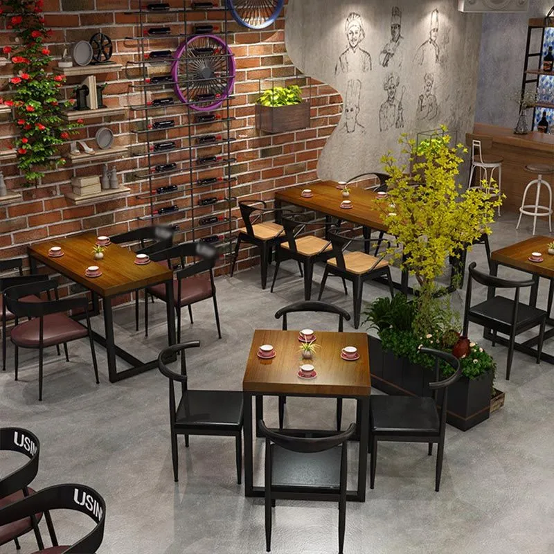 Tavolo da pranzo industriale con base cavalletto Tavolo da pranzo rettangolare legno massello senza sedia Clearhalo