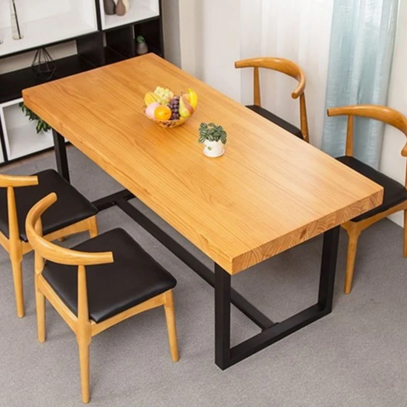 Tavolo da pranzo industriale con base cavalletto Tavolo da pranzo naturale e nero con piano legno Clearhalo
