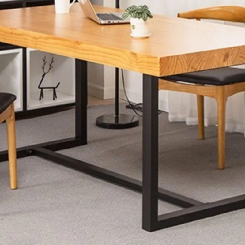 Tavolo da pranzo industriale con base cavalletto Tavolo da pranzo naturale e nero con piano legno Clearhalo