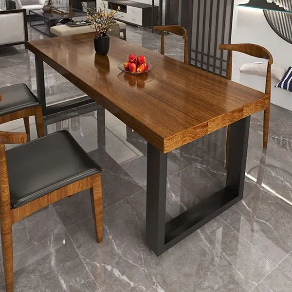 Tavolo da pranzo industriale con base slitta metallo nero con piano legno Clearhalo
