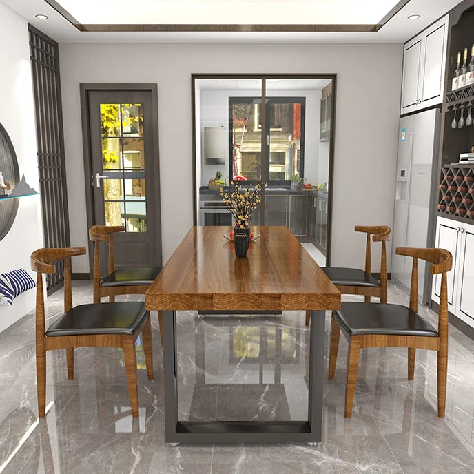 Tavolo da pranzo industriale con base slitta metallo nero con piano legno Clearhalo