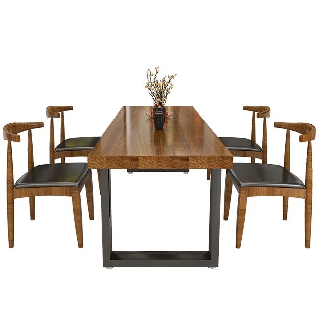Tavolo da pranzo industriale con base slitta metallo nero con piano legno Clearhalo