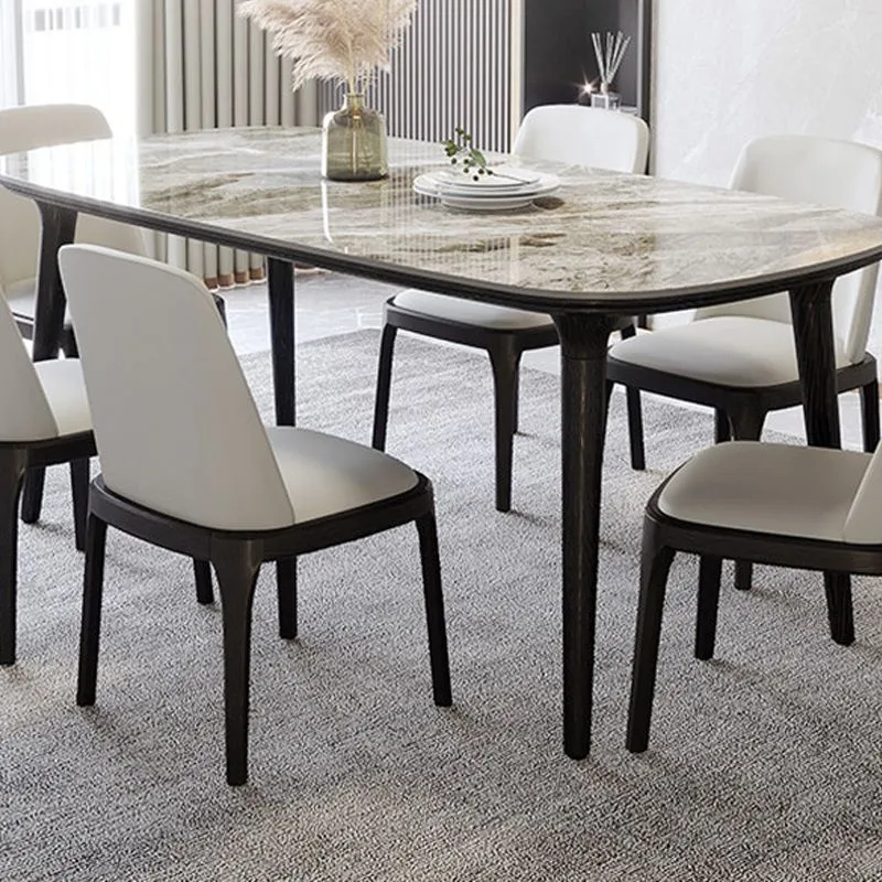 Tavolo da pranzo industriale con piano pietra sinterizzata Tavolo da dinette rettangolare con base legno Clearhalo
