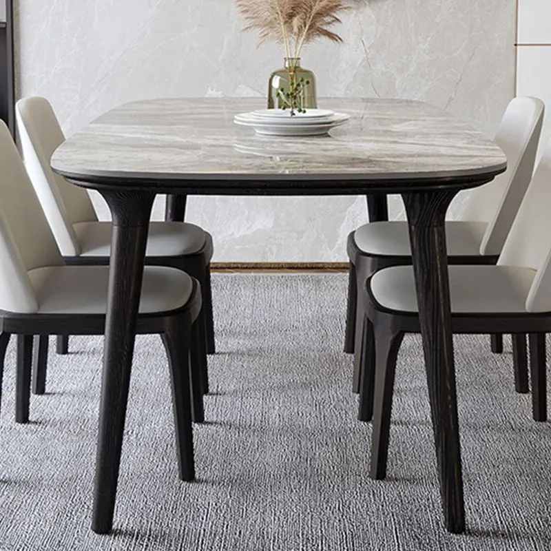 Tavolo da pranzo industriale con piano pietra sinterizzata Tavolo da dinette rettangolare con base legno Clearhalo