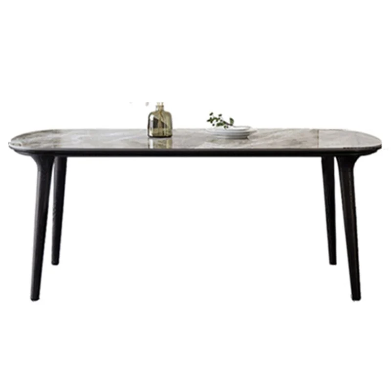 Tavolo da pranzo industriale con piano pietra sinterizzata Tavolo da dinette rettangolare con base legno Clearhalo