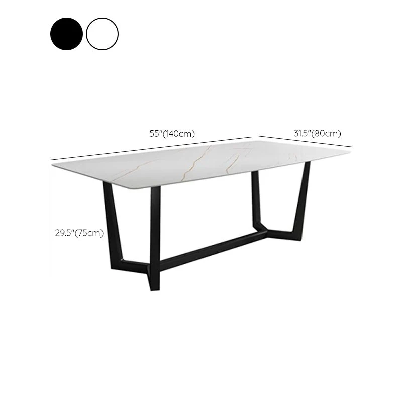 Tavolo da pranzo industriale con piano pietra sinterizzata Tavolo rettangolare con base cavalletto Clearhalo