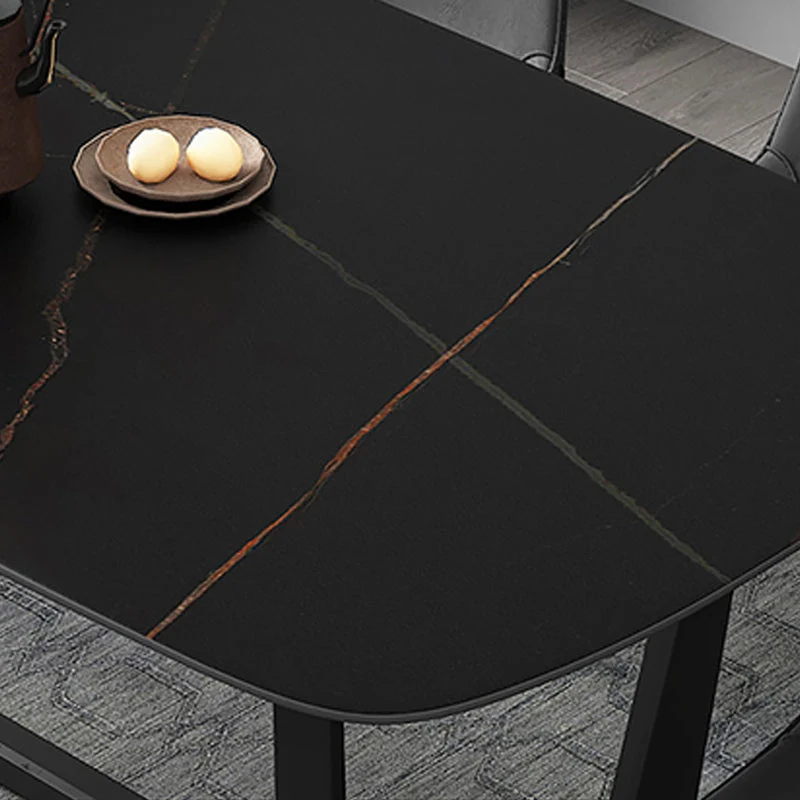 Tavolo da pranzo industriale con piano pietra sinterizzata Tavolo rettangolare con base cavalletto Clearhalo