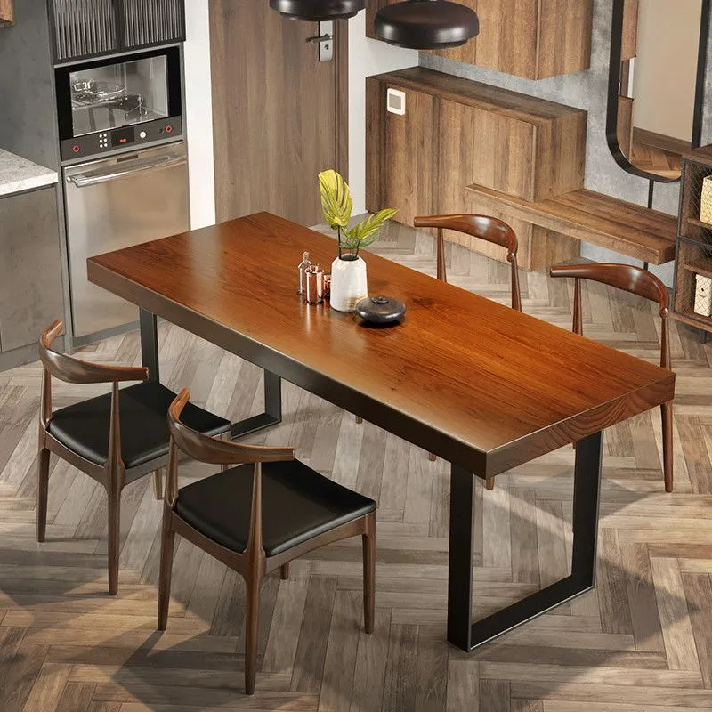 Tavolo da pranzo industriale con tavolo da pranzo rettangolare legno con base slitta marrone Clearhalo