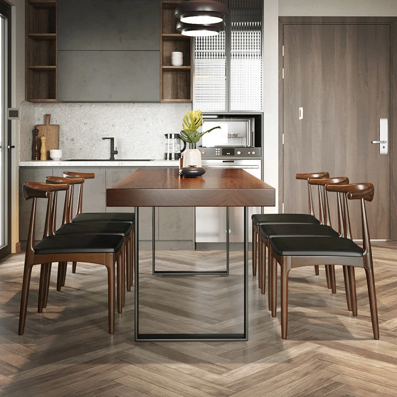 Tavolo da pranzo industriale con tavolo da pranzo rettangolare legno con base slitta marrone Clearhalo