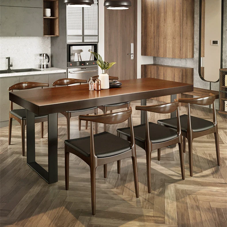 Tavolo da pranzo industriale con tavolo da pranzo rettangolare legno con base slitta marrone Clearhalo