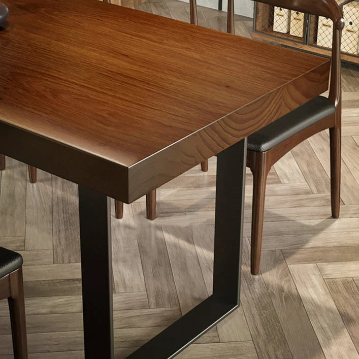 Tavolo da pranzo industriale con tavolo da pranzo rettangolare legno con base slitta marrone Clearhalo