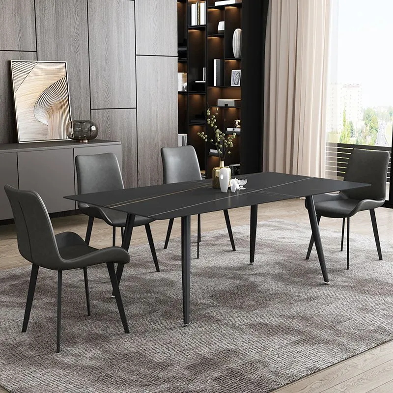 Tavolo da pranzo industriale con tavolo da pranzo rettangolare pietra nera per cucina Clearhalo
