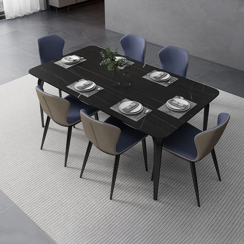 Tavolo da pranzo industriale di forma rettangolare Tavolo fisso con pietra sinterizzata Clearhalo