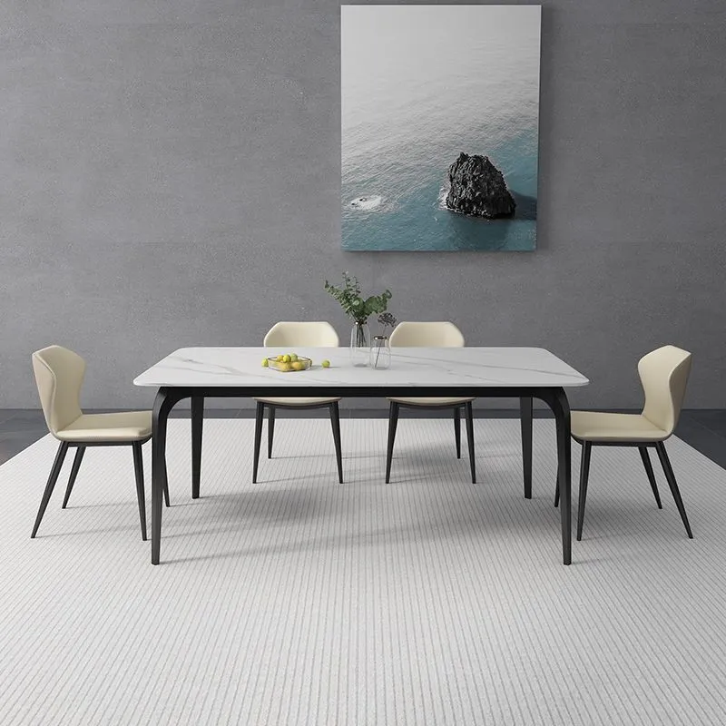 Tavolo da pranzo industriale di forma rettangolare Tavolo fisso con pietra sinterizzata Clearhalo