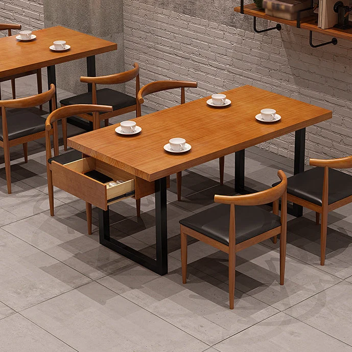 Tavolo da pranzo industriale legno con doppio piedistallo Tavolo rettangolare naturale Clearhalo