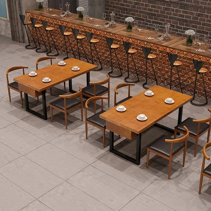 Tavolo da pranzo industriale legno con doppio piedistallo Tavolo rettangolare naturale Clearhalo