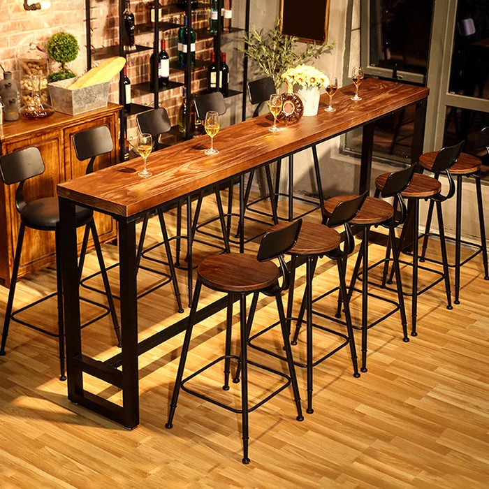 Tavolo da pranzo industriale legno massello con accento bistrot, tavolo da bar per patio interno Clearhalo