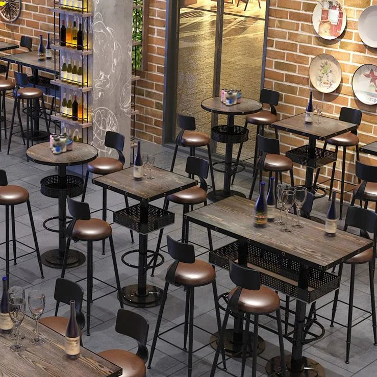 Tavolo da pranzo industriale metallo con accento bistrot Tavolo da bar marrone con contenitore Clearhalo