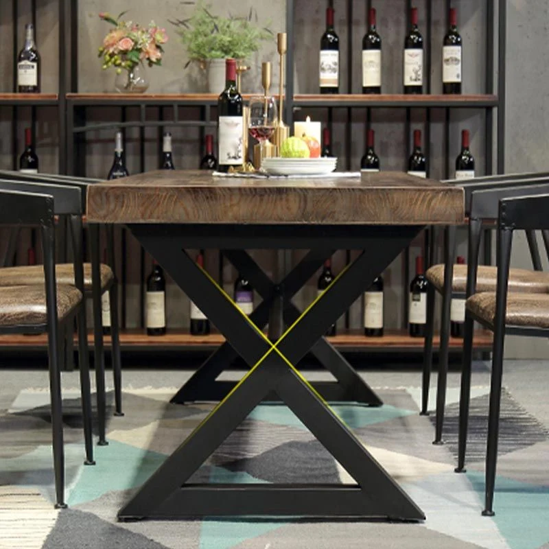 Tavolo da pranzo industriale per caffetteria Tavolo da pranzo rettangolare con base legno e metallo Clearhalo