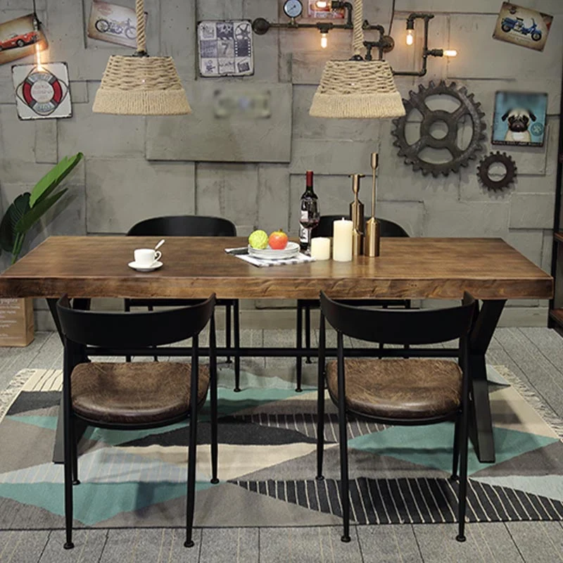 Tavolo da pranzo industriale per caffetteria Tavolo da pranzo rettangolare con base legno e metallo Clearhalo