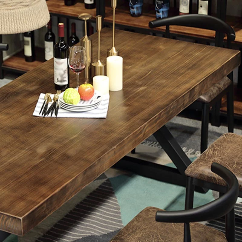 Tavolo da pranzo industriale per caffetteria Tavolo da pranzo rettangolare con base legno e metallo Clearhalo