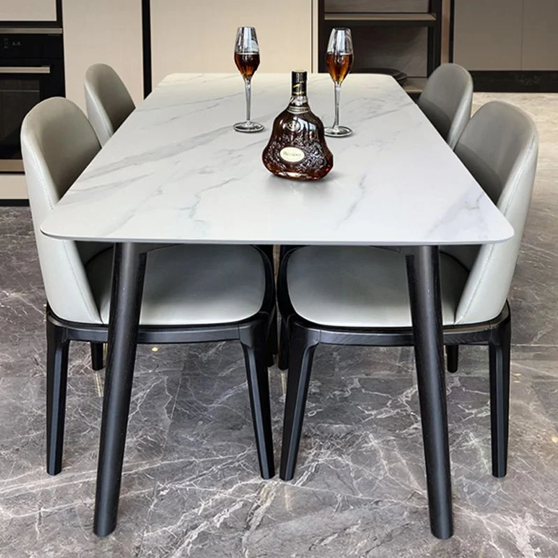 Tavolo da pranzo industriale pietra sinterizzata Tavolo rettangolare con 4 gambe legno Clearhalo