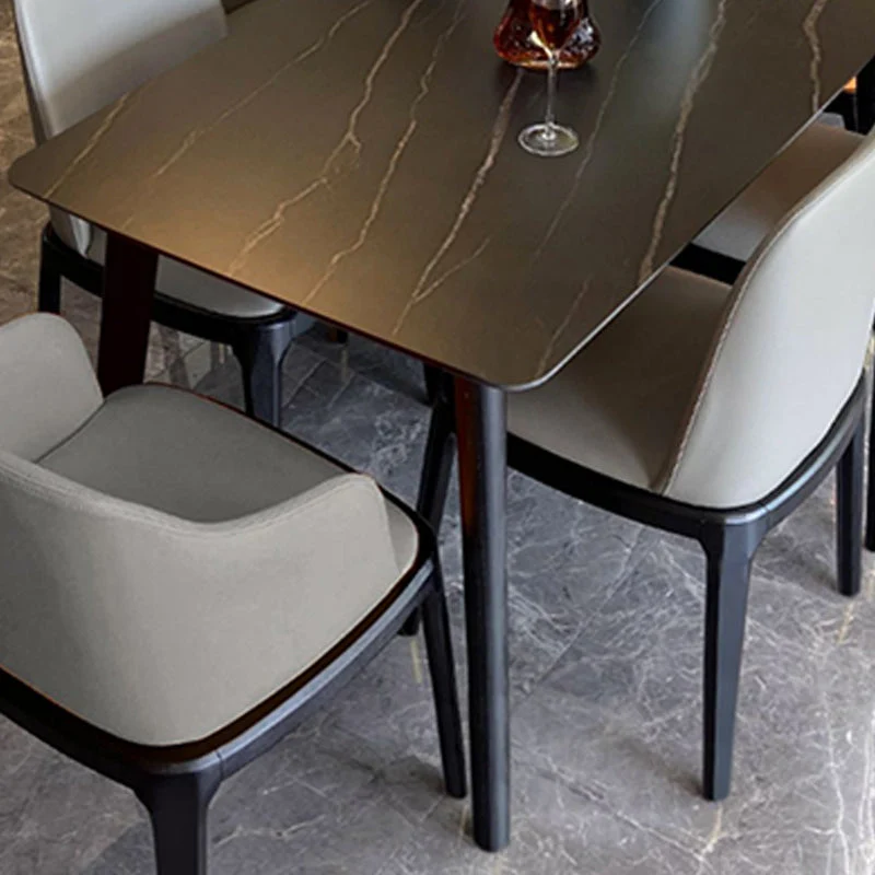 Tavolo da pranzo industriale pietra sinterizzata Tavolo rettangolare con 4 gambe legno Clearhalo
