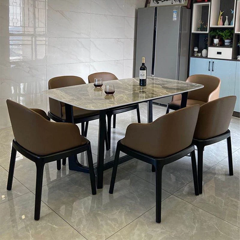 Tavolo da pranzo industriale pietra sinterizzata Tavolo rettangolare con base legno Clearhalo